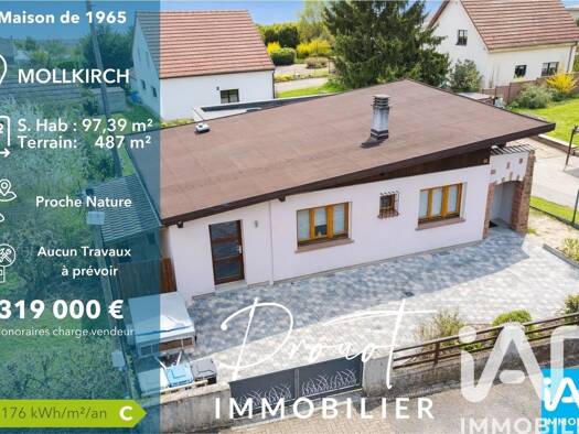 Maison de plain-pied à vendre 319 000 € 5 pièces 3 chambres 97,4 m² 487 m² de terrain Mollkirch 67190