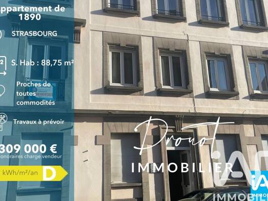 Appartement à vendre 309 000 € 4 pièces 2 chambres 89 m² Étage 1/4 Neudorf Ouest Centre Strasbourg 67100