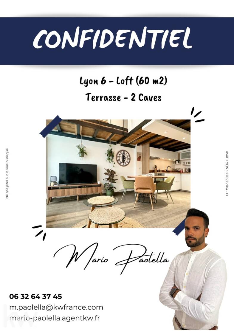 Loft à vendre 315 000 € 2 pièces 1 chambre 59,7 m² RDC/3 Les Brotteaux-Bellecombe-Masséna Lyon 6ème 69006