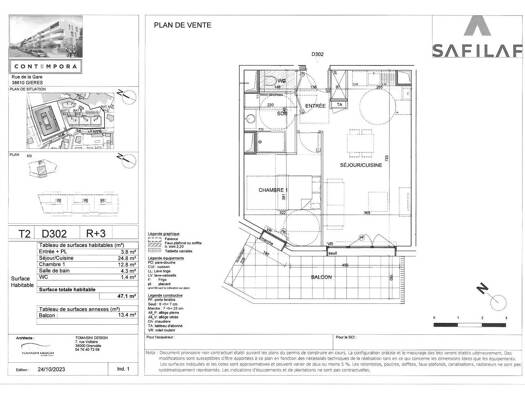 Appartement à louer - Première occupation 800 € 2 pièces 1 chambre 47,1 m² Étage 3/3 Nord Gières 38610