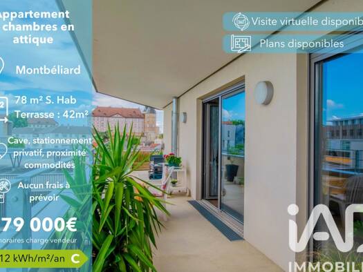 Appartement à vendre 179 000 € 3 pièces 2 chambres 78 m² Étage 4/4 Centre Ville Montbéliard 25200