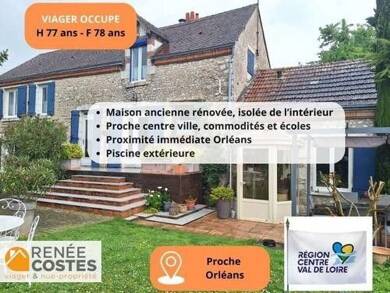 Maison en viager occupé Bouquet 127 200 € 5 pièces 4 chambres 140 m² 1 053 m² de terrain Pôle d'Activités Charles Beauhaire Nord St Jean de la Ruelle 45140