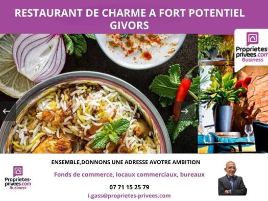 Restaurant à vendre Fonds de commerce 105 000 € 130 m² d'espace de restauration Canal Givors 69700
