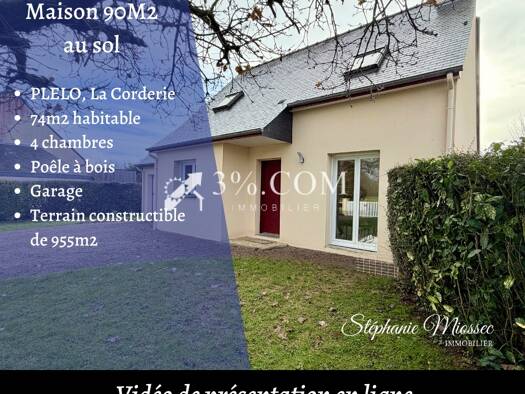 Maison à vendre 226 600 € 5 pièces 4 chambres 90 m² 955 m² de terrain Plélo 22170