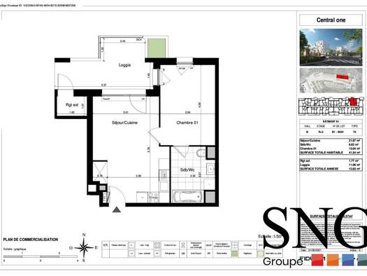 Appartement à louer 660 € 2 pièces 1 chambre 41,4 m² 3ème étage Lens 62300