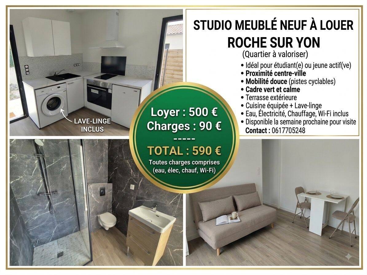 Appartement 1 pièce 21 m² · à La Roche-sur-Yon · 21 m² · 590 €/mois