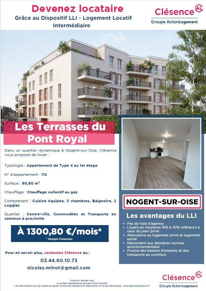 Appartement 4 pièces 91 m² · à Nogent-sur-Oise · 90,6 m² · 1 301 €