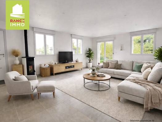 Maison de plain-pied à vendre - Première occupation 364 000 € 1 pièce 3 chambres 100,9 m² 546 m² de terrain La Vicomté-sur-Rance 22690