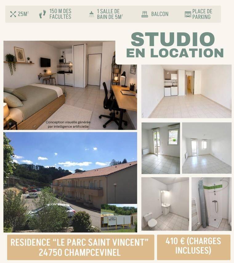 Appartement 1 pièce 25 m² · à Champcevinel · 25 m² · 410 €/mois