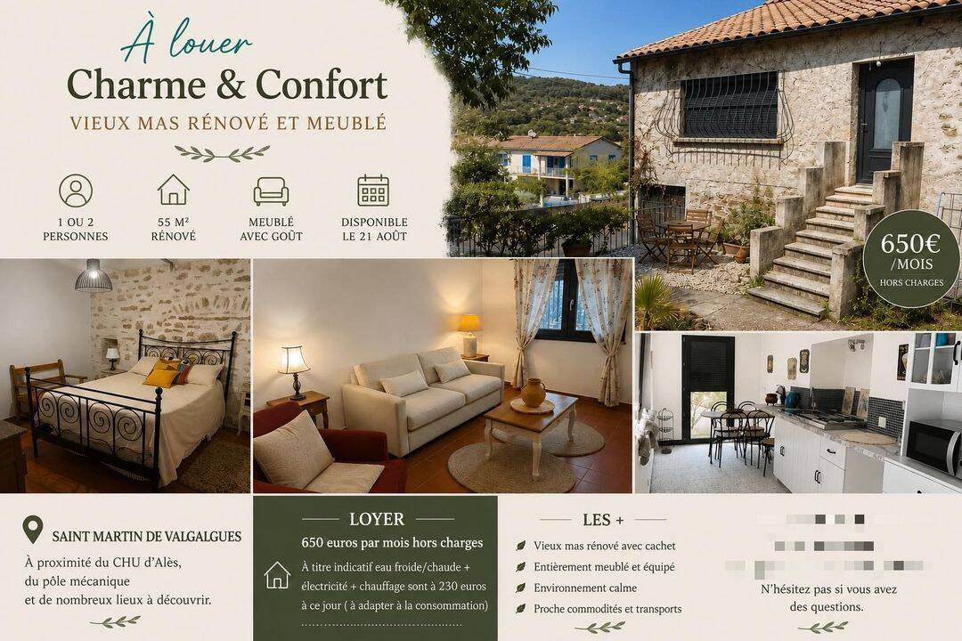 Appartement 2 pièces 55 m² · à Saint-Martin-de-Valgalgues · 55 m² · 880 €