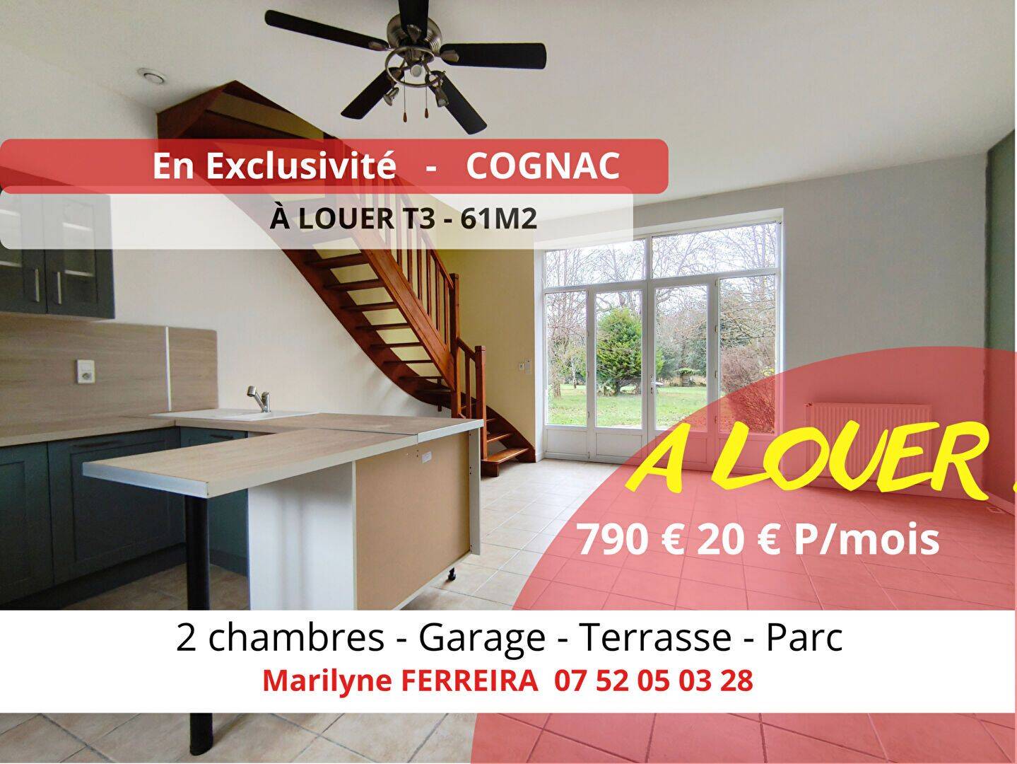 Maison 3 pièces 61 m² · à Cognac · 61,5 m² · 810 €/mois