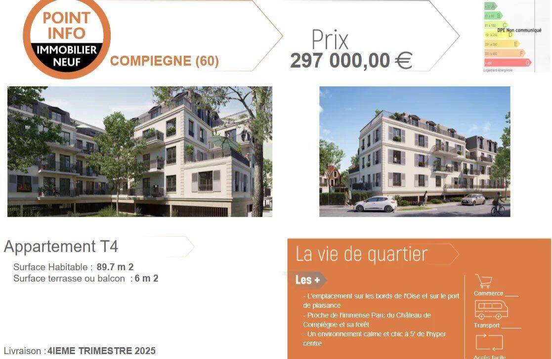 Appartement 90 m² · à Compiègne · 89,7 m² · 295 000 €