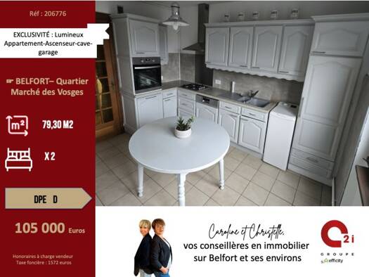 Appartement à vendre 105 000 € 4 pièces 2 chambres 78,2 m² 3ème étage Belfort Nord Belfort 90000